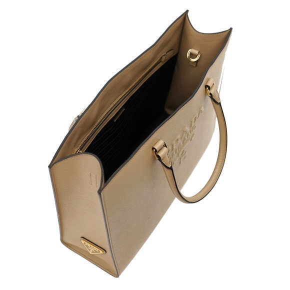 Prada Saffiano Lux Shoulder Bag Beige Leather Embossed Logo 1BA335 New - Picture 5 of 7